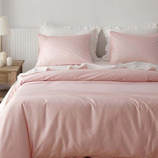 HeimenAogo Egyptian Cotton Duvet Cover Twin/Twin XL Sateen Weave, Silky Soft and Breathable Bedding Set with Zipper Closure, Long Staple Cotton Bed Linen 2Pcs, Cherry Blossoms Pink
