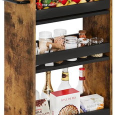 TEAMIX 4 Tier Slim Storage Cart with Handle, Slide Out Storage Rolling Utility Cart Mobile Shelving Unit Organizer Trolley for Small Spaces Kitchen Laundry Narrow Places (Brown+Black, 7-7/8'' W)