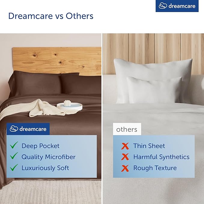DREAMCARE King Size Sheets Set - Cooling Bed Sheets - 4pcs Set - up to 15" Deep Pocket King Sheet Set – Soft & Long Lasting Cooling - 100% Fine Brushed Microfiber with Side Pocket - Mocha Brown DREAMCARE
