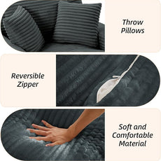 Oversized Chaise Lounge Chair Indoor Corduroy Sofa Bed with Throw Pillows Recliner Chair Comfy Large Deep Seat Sofa Couch for Living Room, Bedroom, Apartment (Dark Grey)