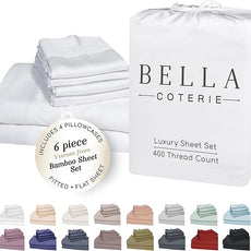Bella Coterie 6 Piece Luxury Bamboo Viscose King Size Sheet Set | 100% Organically Grown | Cooling for Hot Sleepers | 18