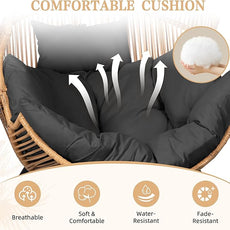 Vongrasig Comfy Wicker Egg Chair, Soft Thick Cushion Rattan Lounge Chair, High Capacity Steel Frame, Reading Chair for Living Room, Bedroom, Dorm Rooms (Black)