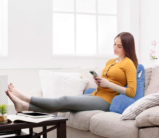 Nestl Reading Pillow with Shredded Memory Foam, Designed for Sitting Up in Bed and Couch, Back and Arms Adjustable Support for Adult & Teens Backrest Pillows for Reading, with Washable Cover Calm Blue