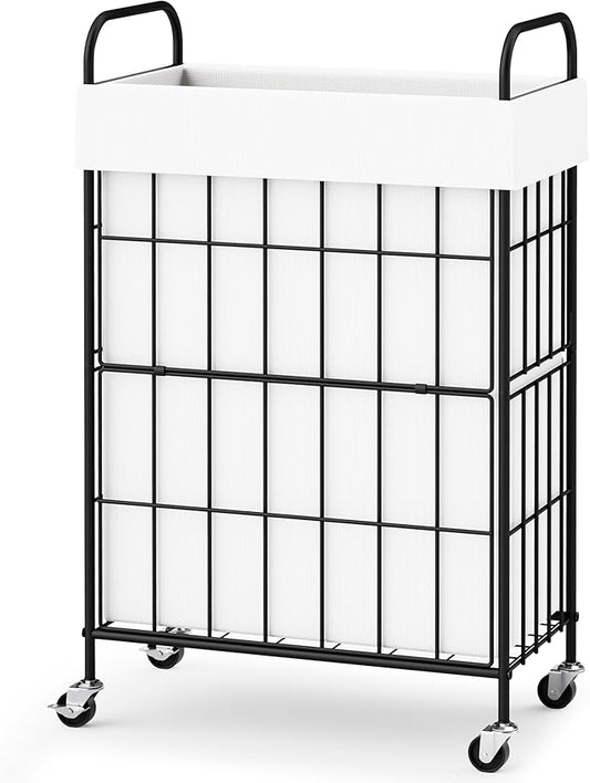 Slim Laundry Hamper, 60L Laundry Basket with Wheels, Clothes hamper with Removable Liner Bag