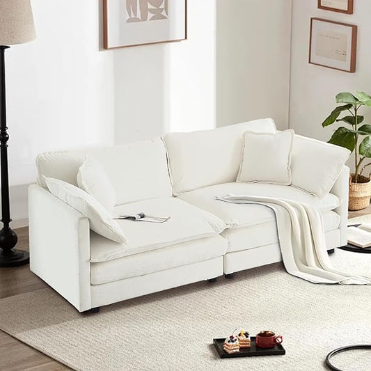 SoarFlash Chenille Sectional Sofa, Comfy Modular Loveseat Sofa, Modern 2-Seat Couch Deep Seat Sofa Set for Living Room,White