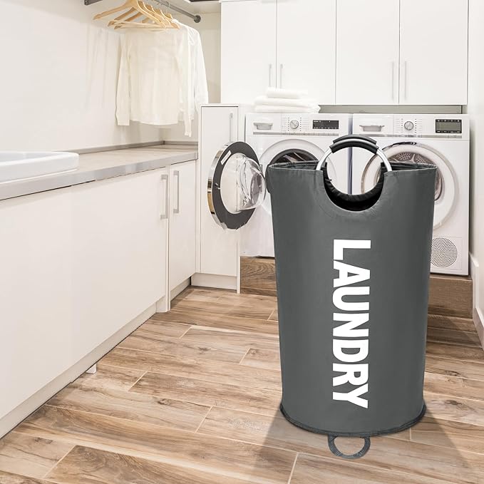 125L X-Large Laundry Basket, Freestanding Tall Clothes Hamper, Collapsible Laundry Bag, Dark Grey