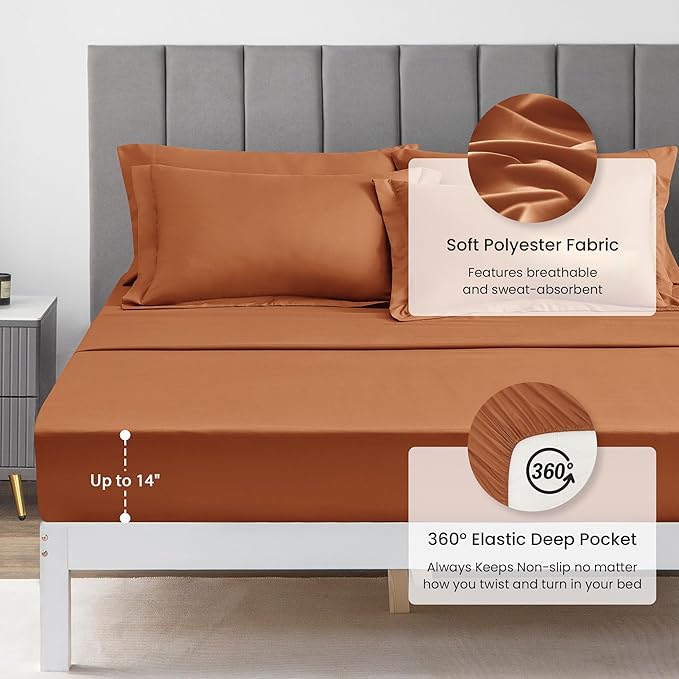 Love's cabin Twin Comforter Set Terracotta, 5 Pieces Twin Bed in a Bag, All Season Bedding Sets with 1 Comforter, 1 Flat Sheet, 1 Fitted Sheet, 1 Pillowcase and 1 Pillow Sham