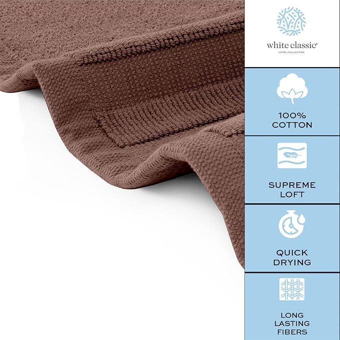White Classic Luxury Bath Mat Floor Towel Set - Absorbent Cotton Hotel Spa Shower/Bathtub Mats [Not a Bathroom Rug] 22"x34" | 2 Pack | Brown