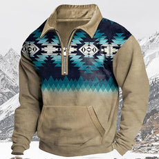 Western Sweatshirts for Men Aztec Cowboy Vintage Graphic Fleece Hoodie Mens Quarter Zip Pullover Country Jacket