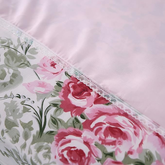 FADFAY Floral Bed Sheets 4Pcs Twin XL 100% Cotton Deep Pocket Fitted Sheet Sets Lightweight Soft Rose Bed Sheets for Girls All-Season Use