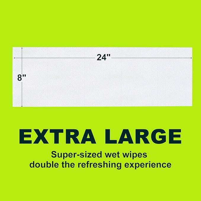 Extra Large Body Wipes (24" x 8"), 5X Bigger No Rinse Bathing Towelettes, Portable Cooling Cleansing Wipes 18 Pack for Gym, Camping, Hiking & Outdoor Sports