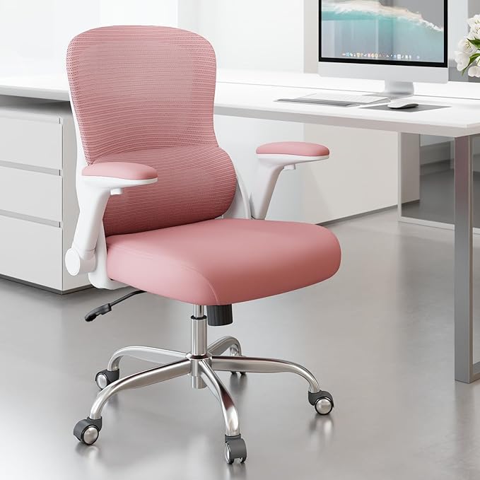 Home Office Computer Desk Chair - 400lbs Ergonomic High Back Comfy Task Chairs for Big and Tall People, Comfy Office Chair with Adjustable Lumbar Support for Bedroom, Study, Student (Pink)