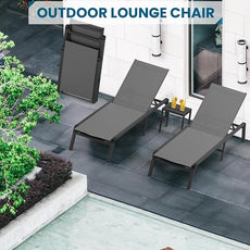 Foldable Pool Lounge Chairs, Aluminum Chaise Lounge Outdoor with 5 Positions Recliner - Free Assembly - Patio Lounge Chair for Poolside, Beach (Darkgray)