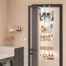 5-Tier Over The Door Organizer Bathroom Shelves Hair Tool Organizer - Hair Dryer Holder Adjustable Height, DIY Bathroom Storage Shelf Wall Mounted Behind The Door Storage