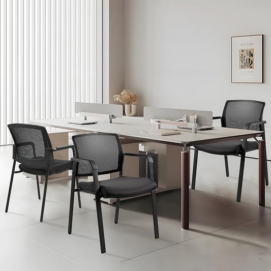 CLATINA Mesh Back Stacking Arm Chairs with Upholstered Fabric Seat and Ergonomic Lumbar Support for Office School Church Guest Reception Black 2 Pack Set
