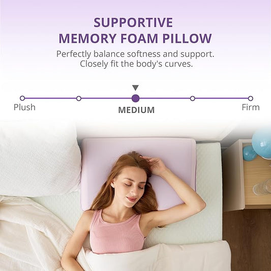 Cooling Pillow for Sleeping, Gel Memory Foam Pillow with Reversible Cover, Neck Support for Side, Back and Stomach Sleepers, Removable & Machine Washable Cover, Bed Pillows for Hot Sleepers, Purple