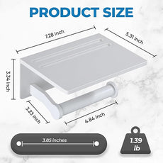 Toilet Paper Holder with Phone Shelf - Tissue Roll Holder Bathroom Storage Dispenser - Adhesive Toilet Paper Holder Wall Mount Bathroom Décor - Matte White