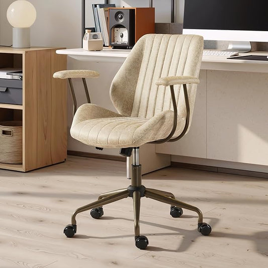 Home Office Desk Chair, Mid-Century Modern Office Chair with Adjustable Lumbar Support, Adjustable Height Executive Task Chair with 360 Rolling Swivel for Meeting Study Room(Mid Back, Beige)