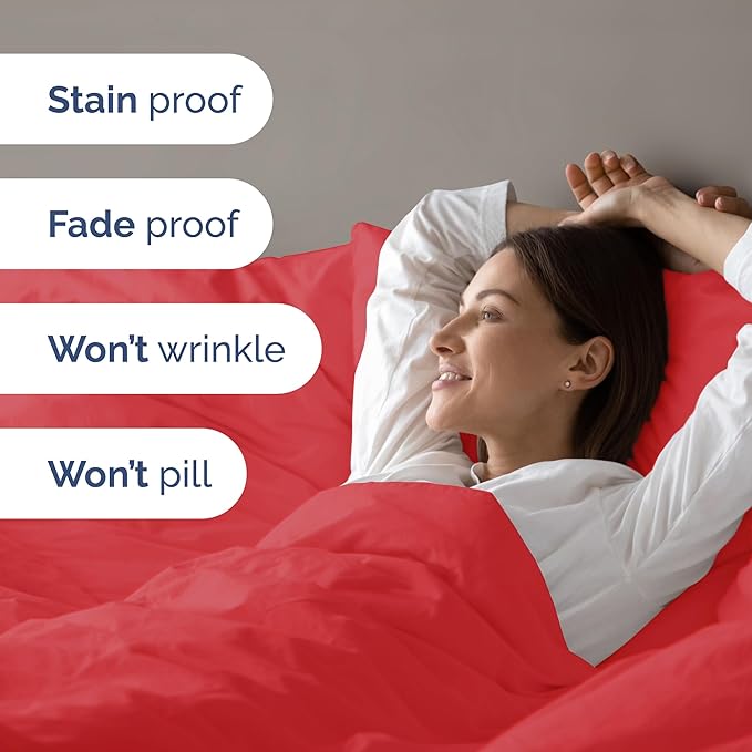 CGK Unlimited Duvet Cover Twin/Twin XL Size Set - Extra Soft Duvet Cover 68 x 90 with 1 Pillow Sham - Hotel Quality, Fade Free w/Zipper Closures and Ties - Bedding and Bed Linens Set (Red)