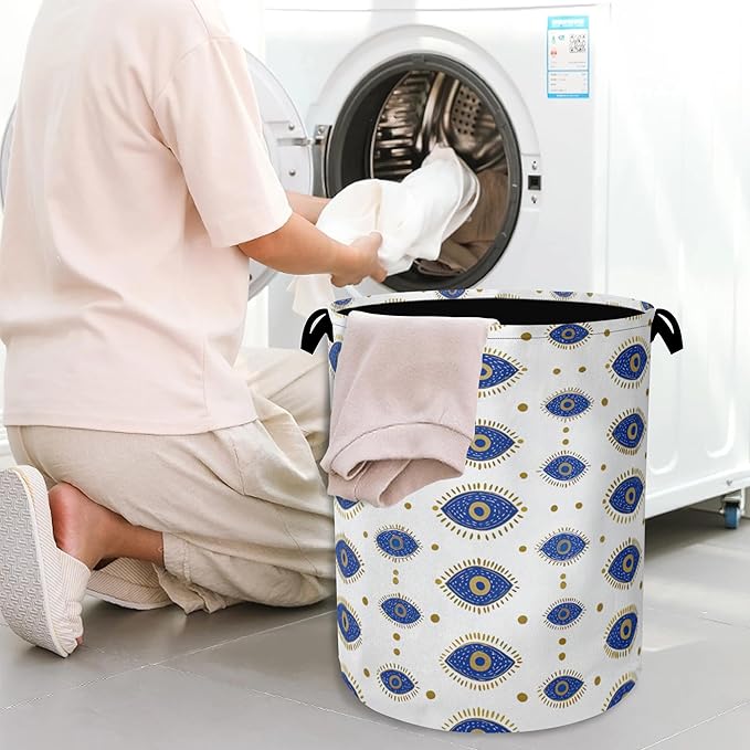 Evil Eyes Laundry Basket,Foldable Oxford Cloth Tote Bag Laundry Hamper Clothes Storage Bucket Organizer for Bedroom Laundry Storage Dormitories 16" x 20.8"