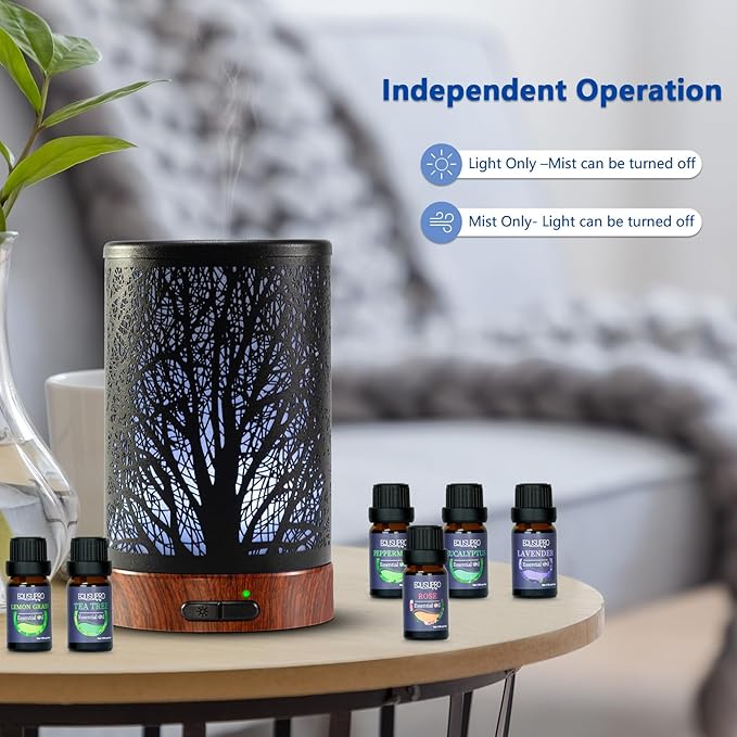 Oil Diffuser with Essential Oils Set – Aromatherapy Oil Diffuser 150ml with 6 Essential Oils Set, Cool Mist Diffusers for Essential Oils, Auto Shut-Off Protection,7 Colors Night Light, Gifts for Mom