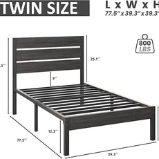Twin Bed Frame with Headboard and Footboard, Metal Twin Bed Frame with Under Bed Storage, All-Metal Support System, No Box Spring Needed, Easy Assembly,Rustic Grey