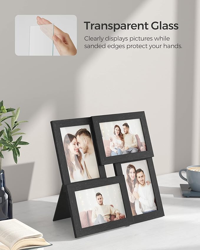 SONGMICS 4x6 Collage Picture Frames, Family Photo Collage Frame Set of 4 for Wall Decor, Glass Front, Wall Hanging or Tabletop, Ink Black URPF25BK