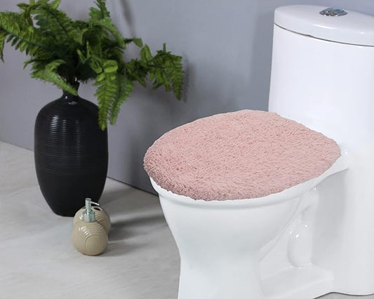 Home Weavers Double Ruffle Collection 100% Cotton Toilet Lid Cover, 18"x18" – Soft, Absorbent & Washable Bathroom Lid Cover with Non-Slip Backing, Pink