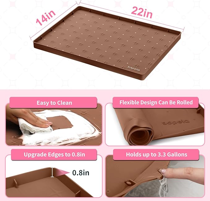 Sdpeia Under Sink Mat 22"×14" Waterproof Silicone Cabinet Liner & Sink Protector for Kitchen & Bathroom, Multi-Purpose Organizers Tray for Pets, Laundry, Cat Litter Mat