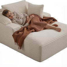 50 Inch Chaise Lounge Chair Indoor, Oversized Corduroy Upholstered Boneless Sofa Bed, Deep Seat Sleeper Couch Reading Chairs, Cloud Sofas Couches for Living Room, No Assembly Required (Beige)