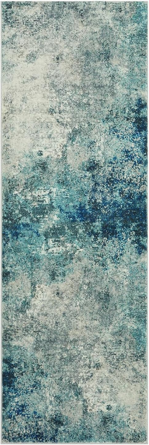 Lahome Modern Abstract Runner Rug with Rubber Backing - 2x6 Washable Rug Runners for Hallways Non Slip, 6 Ft Long Accent Carpet for Bathroom Kitchen Bedroom Entryway,Blue/Grey