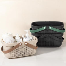 JiatuA Plastic Storage Basket with Handle Portable Shower Caddy Tote Organizer Basket Bin for Bathroom Kitchen Dorm Room Bedroom, Beige