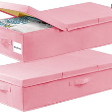 punemi Under Bed Storage With Lids, 2 Pack Pink Underbed Storage Bins Containers for Girls Daughter, Large Low Profile Stackable Drawer Organizer Box for Clothes Bedroom Couch Closet Basement