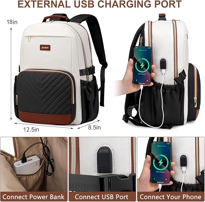 Laptop Backpack for Women Bookbag: 17 inch Work School Backpacks with Pouch Pocket for Large Capacity Cup & USB Charger College Book Bag Travel Business Nurse Teacher Bookbags Anti-theft Back Pack