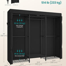 SONGMICS Heavy-Duty Clothes Rack, Garment Rack, Portable Closet, 68.7-Inch Wide Clothing Rack with Adjustable Mesh Shelves and Hanging Rails, Ink Black ULGR435B01