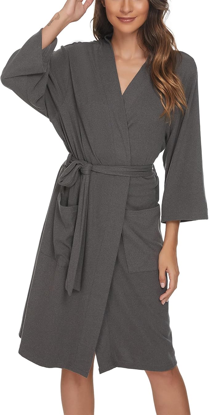 U2SKIIN Womens Robes, 100% Cotton Lightweight Robes 3/4 Sleeves Kimono Knit Soft Loungewear Short Bathrobe