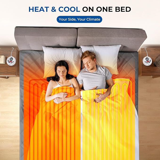 Heated Mattress Pad King Size Quilted Zone Heating Electric Bed Warmer Comfort Heat Mattress Pad Cover Dual Controller（10 Heat Setting | 1-12 Hours Auto Shut Off | with 8-21 Inch Deep Pocket） Gray