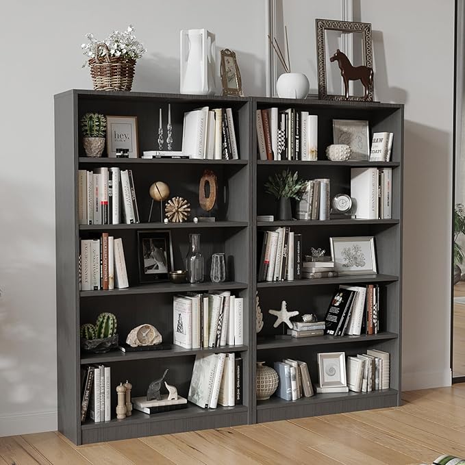 Farini 5 Shelf boockase Display Bookcase Freestanding Wooden Bookshelves for Home Office Living Room,60 Inch Height,Grey