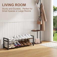 2-Tier Expandable Shoe Rack,Adjustable Shoe Shelf Storage Organizer Heavy Duty Metal Free Standing Shoe Rack for Entryway Closet Doorway (Black)