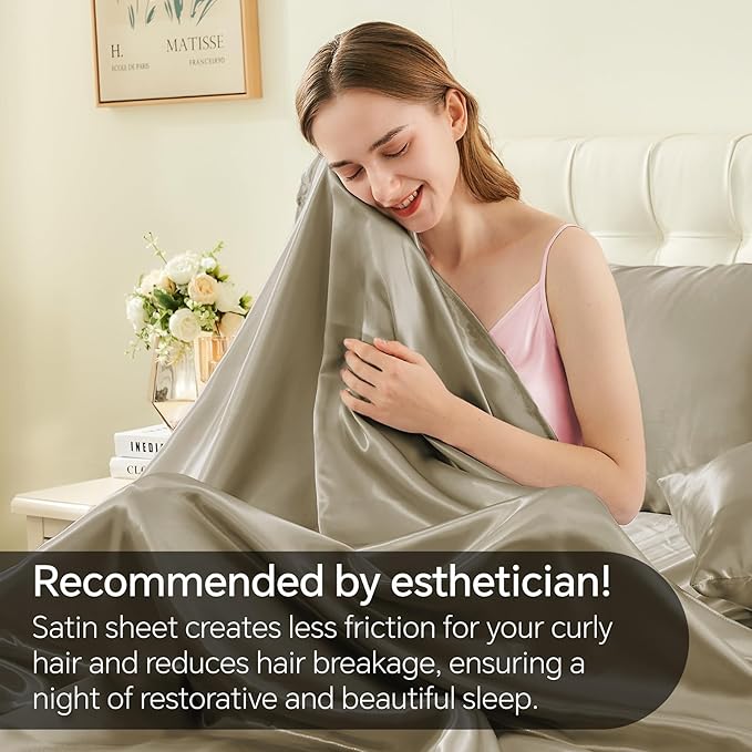 BEDELITE Satin Sheets Full Size Bed Set, Luxury Soft Taupe Silky Sheets for Hair and Skin, Similar to Silk Bed Sheets Set 4 Pieces with 1 Deep Pocket Fitted Sheet, 1 Flat Sheet, and 2 Pillowcases