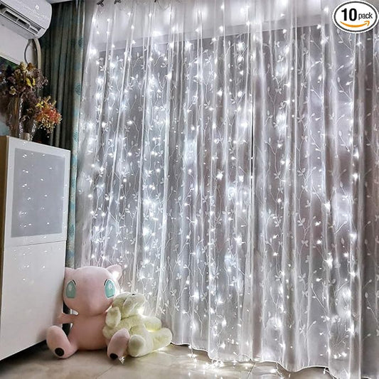 Honche Led Curtain String Lights with Remote for Bedroom Wedding Party Festive Season Propose Marriage Window Christmas Decorations(Bright White)