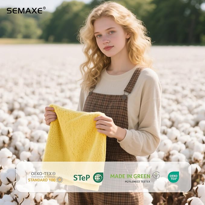 SEMAXE 12 Pack Hand Towels for Bathroom, 100% Cotton Towels with Hanging Loops, Soft and Highly Absorbent, Hand Towel Set for Gym, Shower, Hotel, Spa and Kitchen, Yellow