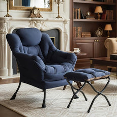 Tiita Lazy Chair with Ottoman, Modern Large Accent Lounge Armchair, Comfy Leisure Sofa Reading Chair with Footrest for Bedroom, Living Room, Dorm Rooms, Garden and Courtyard, Navy