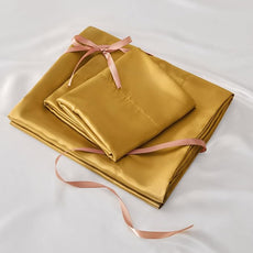 BEDELITE Satin Sheets Queen Size Bed Set, Luxury Soft Gold Silky Sheets for Hair and Skin, Similar to Silk Bed Sheets Set 4 Pieces with 1 Deep Pocket Fitted Sheet, 1 Flat Sheet, and 2 Pillowcases