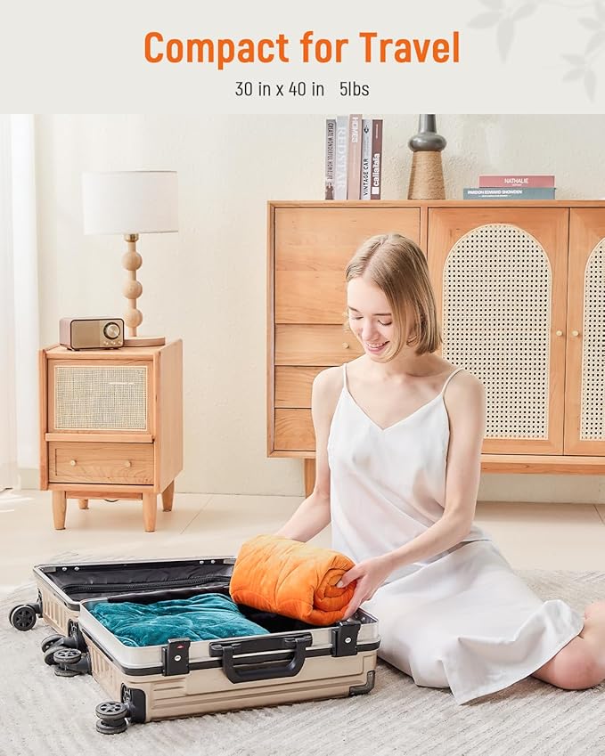 Weighted Lap Blanket 5 lbs for Adults, Luxury Soft Small Weighted Blanket, Compact Portable Weighted Lap Pad for Relaxation, Sleeping, Travel, All-Season Use, Bright Orange, 30" x 40"