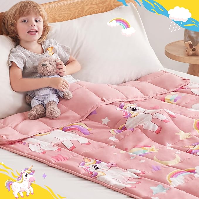 anfie Weighted Blanket Kids(40"x60" 7lbs) Weighted Blanket Cooling Blanket for Sleeping,Throw Size Breathable Blanket with Premium Glass Bead(Pink Unicorn)