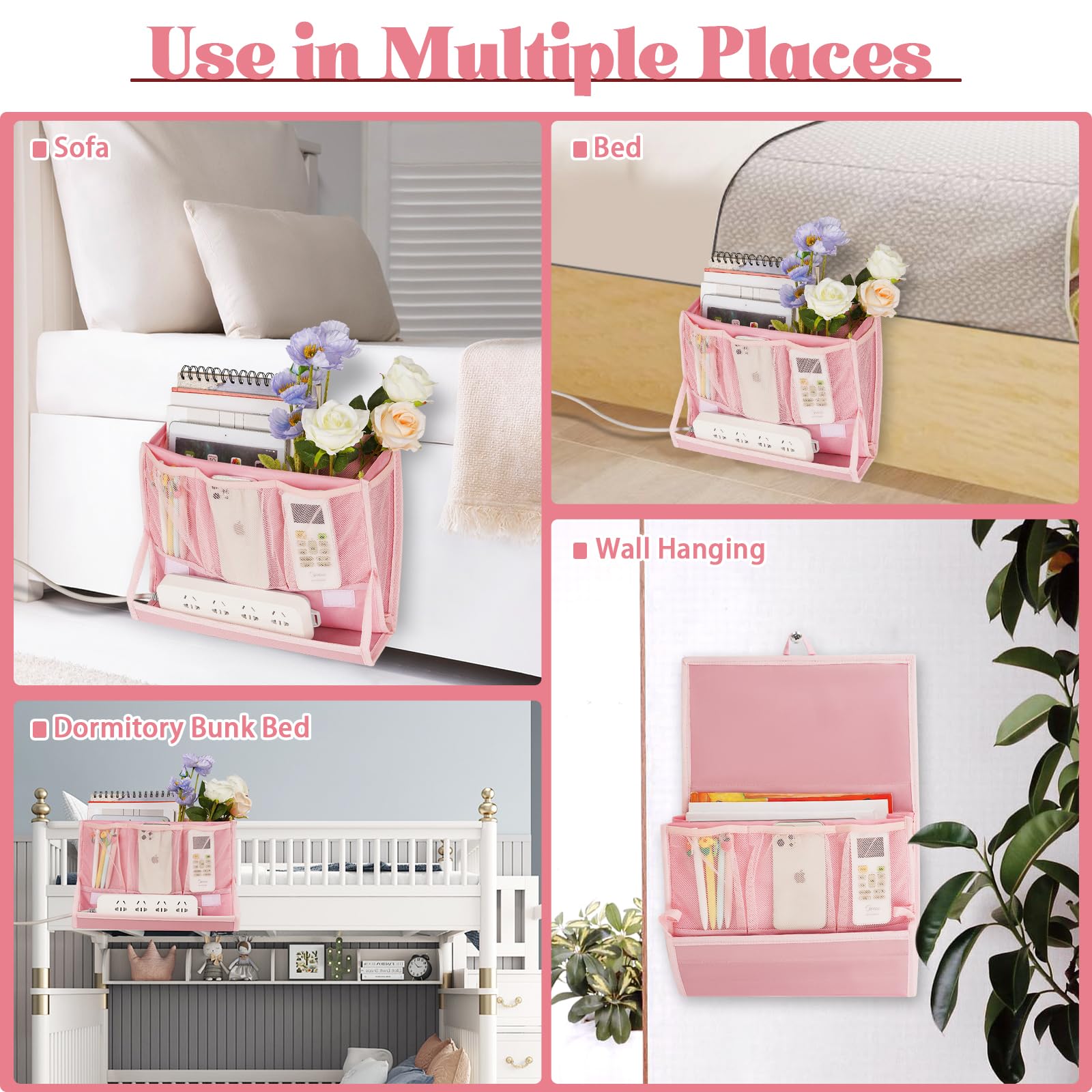 Bedside Caddy Bedside Storage Organizer Bedside Organizer with Power Strip Holder and 2 Adjustable Straps for Home Bunk Bed College Dorm Sofa (White) Dormly