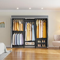 VIPEK V5C Medium Covered Clothes Rack Heavy Duty Portable Closet Wardrobe, Freestanding Black Clothing Rack with Grey Upgarded Polyester Cover, Adjustable Custom Closet Rack, 57.9