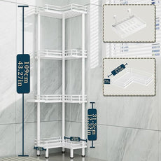 Consumest Corner Shower Caddy Standing - 4-Tier Stainless Steel Shower Organizer with Soap Holder and 4 Hooks, Large Capacity Corner Shelf Stand for Bathroom, Rest Room, White
