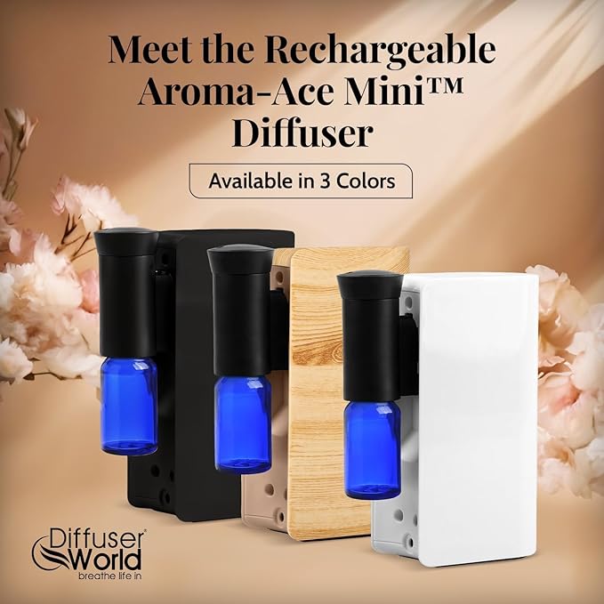 Aroma-Ace Mini Essential Oil Diffuser for Home Scent Diffusers - Portable Waterless Aromatherapy Diffusers with Rechargeable Battery, Nebulizing Atomizer Air Diffuser for Home - White
